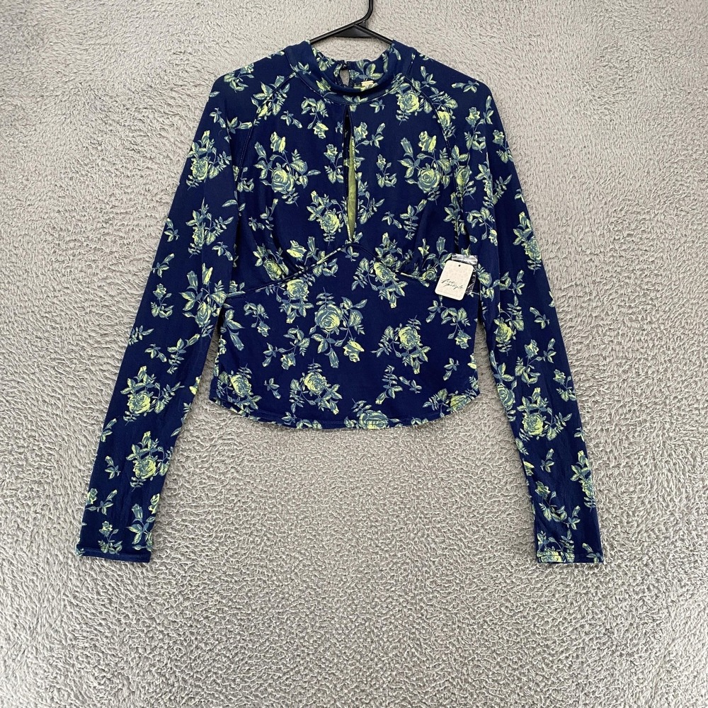 Free People Top Womens Medium Floral Dinner Party Garden LS Stretch Mock Neck‎